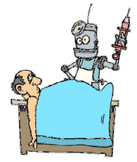 Cartoon robot giving injection